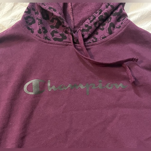 Champion Maroon Hoodie Sweatshirt w Leopard Accents and Adjustable Waist Sz M - Picture 3 of 13